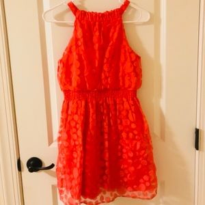 Coral dress w/ sheer dots